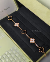 Van Cleef & Arpels VCA Vintage Alhambra Bracelet 5 Motif | Grey Mother Of Pearl, Diamonds 18K Rose Gold-front