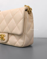 Chanel Mini Flap Bag Beige Lambskin Brushed Gold Hardware-details