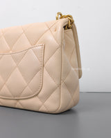 Chanel Mini Flap Bag Beige Lambskin Brushed Gold Hardware-details