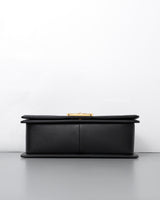 Chanel Boy Old Medium | Black Lambskin Brushed Gold Hardware-details