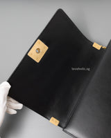 Chanel Boy Old Medium | Black Lambskin Brushed Gold Hardware-details