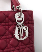 Dior Lady Dior Medium | Red Lambskin Silver Hardware-details