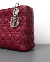 Dior Lady Dior Medium | Red Lambskin Silver Hardware-details
