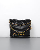 Chanel 22 Bag Mini | Black Lambskin Brushed Gold Hardware-front1