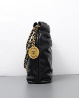 Chanel 22 Bag Mini | Black Lambskin Brushed Gold Hardware-details