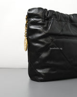 Chanel 22 Bag Mini | Black Lambskin Brushed Gold Hardware-details