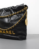Chanel 22 Bag Mini | Black Lambskin Brushed Gold Hardware-details