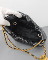 Chanel 22 Bag Mini | Black Lambskin Brushed Gold Hardware-details