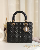 Dior Lady Dior Medium | Black Lambskin Light Gold Hardware-front