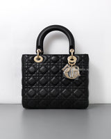 Dior Lady Dior Medium | Black Lambskin Light Gold Hardware-front1