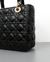 Dior Lady Dior Medium | Black Lambskin Light Gold Hardware-details