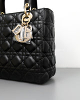 Dior Lady Dior Medium | Black Lambskin Light Gold Hardware-details