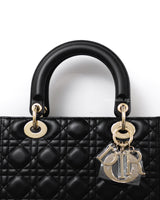 Dior Lady Dior Medium | Black Lambskin Light Gold Hardware-details