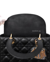 Dior Lady Dior Medium | Black Lambskin Light Gold Hardware-details
