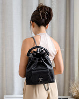 Chanel Urban Luxury Drawstring Backpack Medium | Black Calfskin Ruthenium Hardware-model