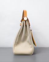 Hermes Herbag 31 | Beton/Naturel Sable Canvas Palladium Hardware-details