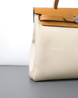 Hermes Herbag 31 | Beton/Naturel Sable Canvas Palladium Hardware-details