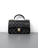 Chanel Mini Rectangle with Top Handle Black Lambskin Light Gold Hardware-front1