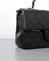 Chanel Mini Rectangle with Top Handle Black Lambskin Light Gold Hardware-details