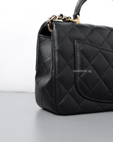 Chanel Mini Rectangle with Top Handle Black Lambskin Light Gold Hardware-details