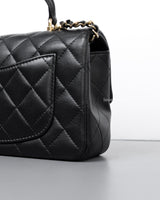 Chanel Mini Rectangle with Top Handle Black Lambskin Light Gold Hardware-details