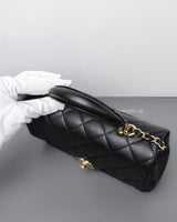 Chanel Mini Rectangle with Top Handle Black Lambskin Light Gold Hardware-details