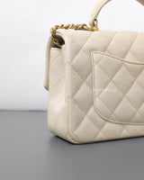 Chanel Mini Rectangle with Top Handle 21S Ivory White Caviar Brushed Gold Hardware-details