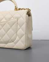 Chanel Mini Rectangle with Top Handle 21S Ivory White Caviar Brushed Gold Hardware-details