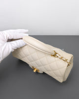 Chanel Mini Rectangle with Top Handle 21S Ivory White Caviar Brushed Gold Hardware-details