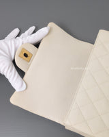 Chanel Mini Rectangle with Top Handle 21S Ivory White Caviar Brushed Gold Hardware-details