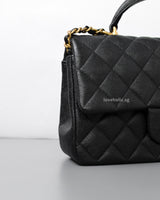 Chanel Mini Rectangle with Top Handle 21S Black Caviar Brushed Gold Hardware-details