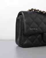 Chanel Mini Rectangle Black Caviar Light Gold Hardware-details