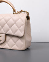 Chanel Mini Rectangle with Top Handle 23P Light Beige/ Dark Caramel Lambskin Light Gold Hardware-details