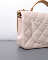 Chanel Mini Rectangle with Top Handle 23P Light Beige/ Dark Caramel Lambskin Light Gold Hardware-details