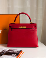 Hermes Kelly Sellier 28 | Rouge Casaque Epsom Gold Hardware-front