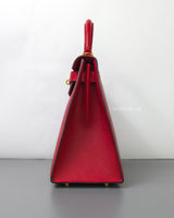 Hermes Kelly Sellier 28 | Rouge Casaque Epsom Gold Hardware-details