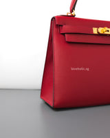 Hermes Kelly Sellier 28 | Rouge Casaque Epsom Gold Hardware-details