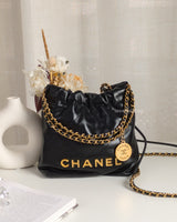 Chanel Chanel 22 Mini | Black Lambskin Brushed Gold Hardware-front