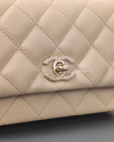 Chanel Top Handle Flap Bag 25S Beige Caviar Light Gold Hardware-details