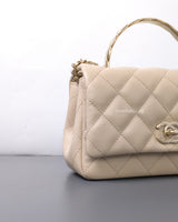Chanel Top Handle Flap Bag 25S Beige Caviar Light Gold Hardware-details