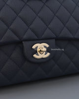 Chanel Classic Flap Medium | Navy Blue Caviar Light Gold Hardware-details