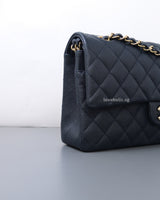 Chanel Classic Flap Medium | Navy Blue Caviar Light Gold Hardware-details