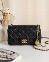 Chanel Pearl Crush Mini Rectangle Black Lambskin Brushed Gold Hardware-front