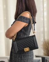 Chanel Boy Old Medium | Black Caviar Brushed Gold Hardware-model