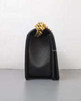 Chanel Boy Old Medium | Black Caviar Brushed Gold Hardware-side