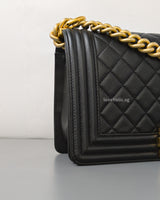 Chanel Boy Old Medium | Black Caviar Brushed Gold Hardware-details