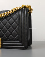 Chanel Boy Old Medium | Black Caviar Brushed Gold Hardware-details
