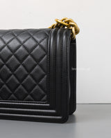 Chanel Boy Old Medium | Black Caviar Brushed Gold Hardware-details