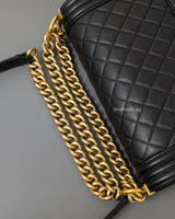 Chanel Boy Old Medium | Black Caviar Brushed Gold Hardware-details