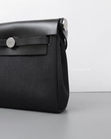 Hermes Herbag Mini 20 | Black Canvas Palladium Hardware-details